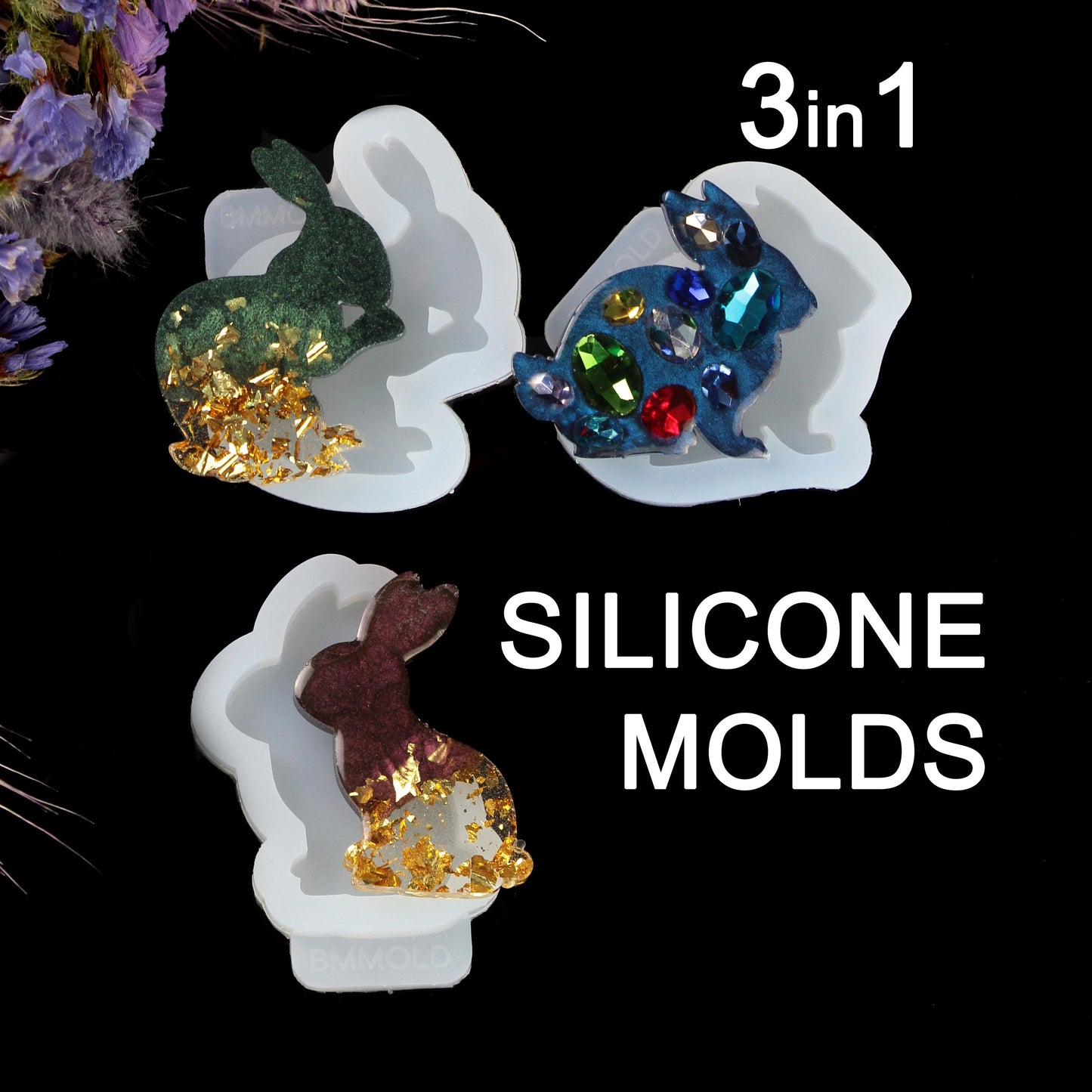 Rabbit Trio: 3-in-1 Silicone Mold for Resin Jewelry