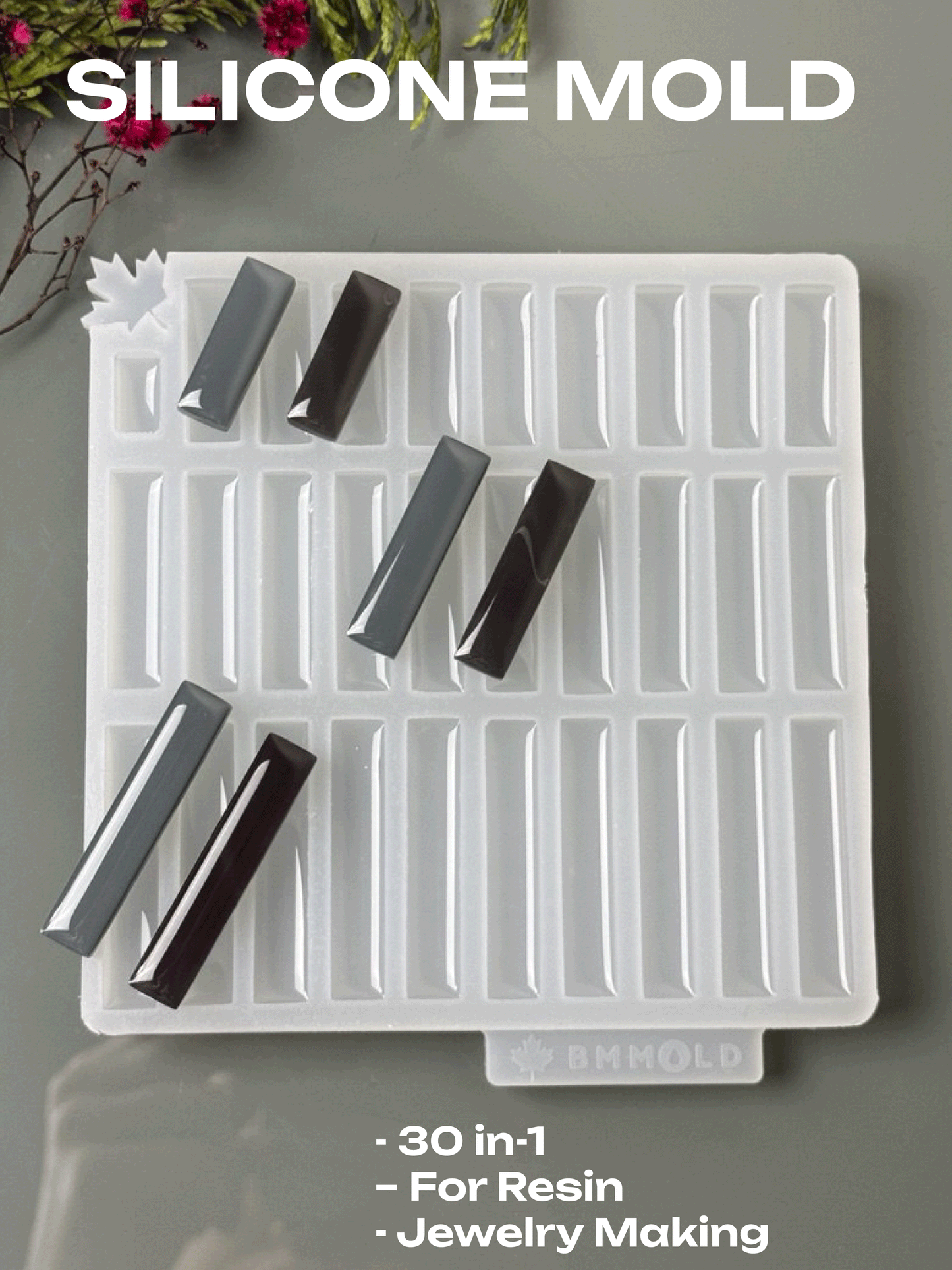 Silicone Mold 30-in-1 Rectangle Shapes | Glossy Resin Jewelry Mold for Earrings & Pendants | Epoxy & UV Resin Craft Supplies