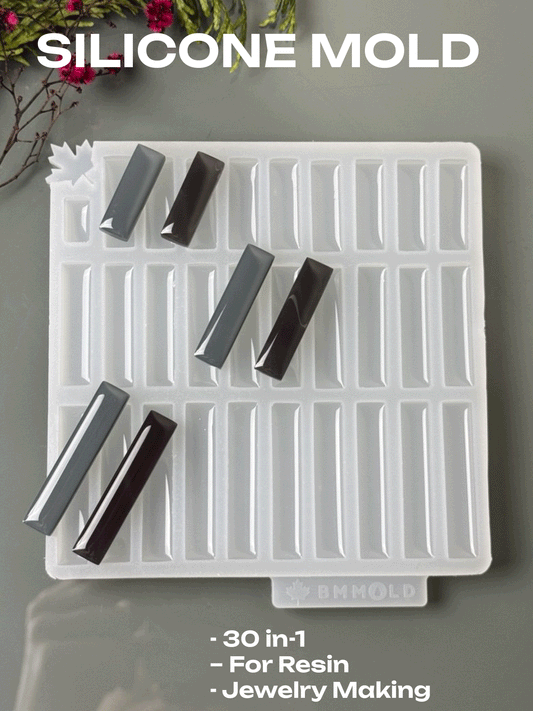 Silicone Mold 30-in-1 Rectangle Shapes | Glossy Resin Jewelry Mold for Earrings & Pendants | Epoxy & UV Resin Craft Supplies