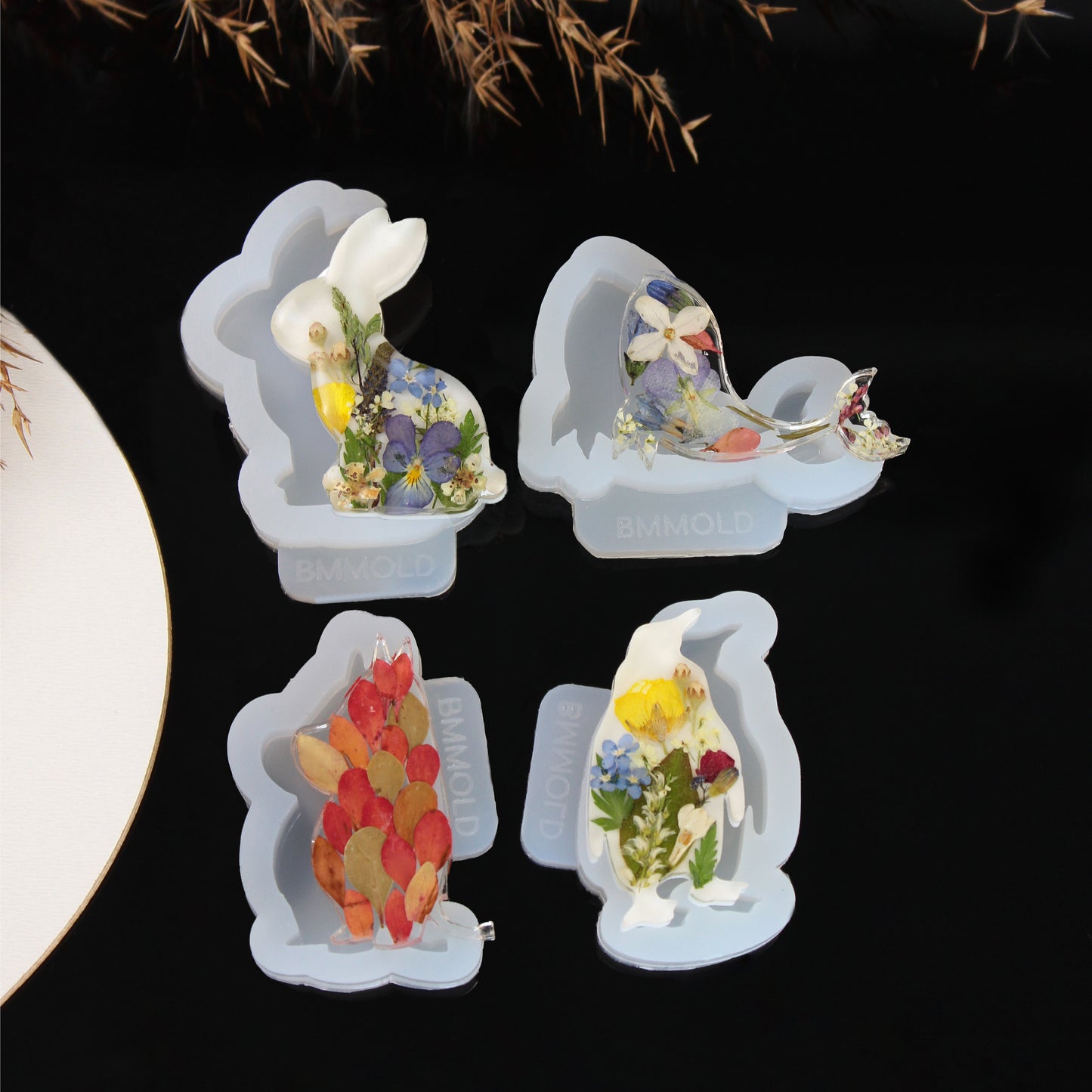 Wildlife Resin Silicone Mold Set 4in1: Hippo, Whale, Penguin, Bunny for Jewelry