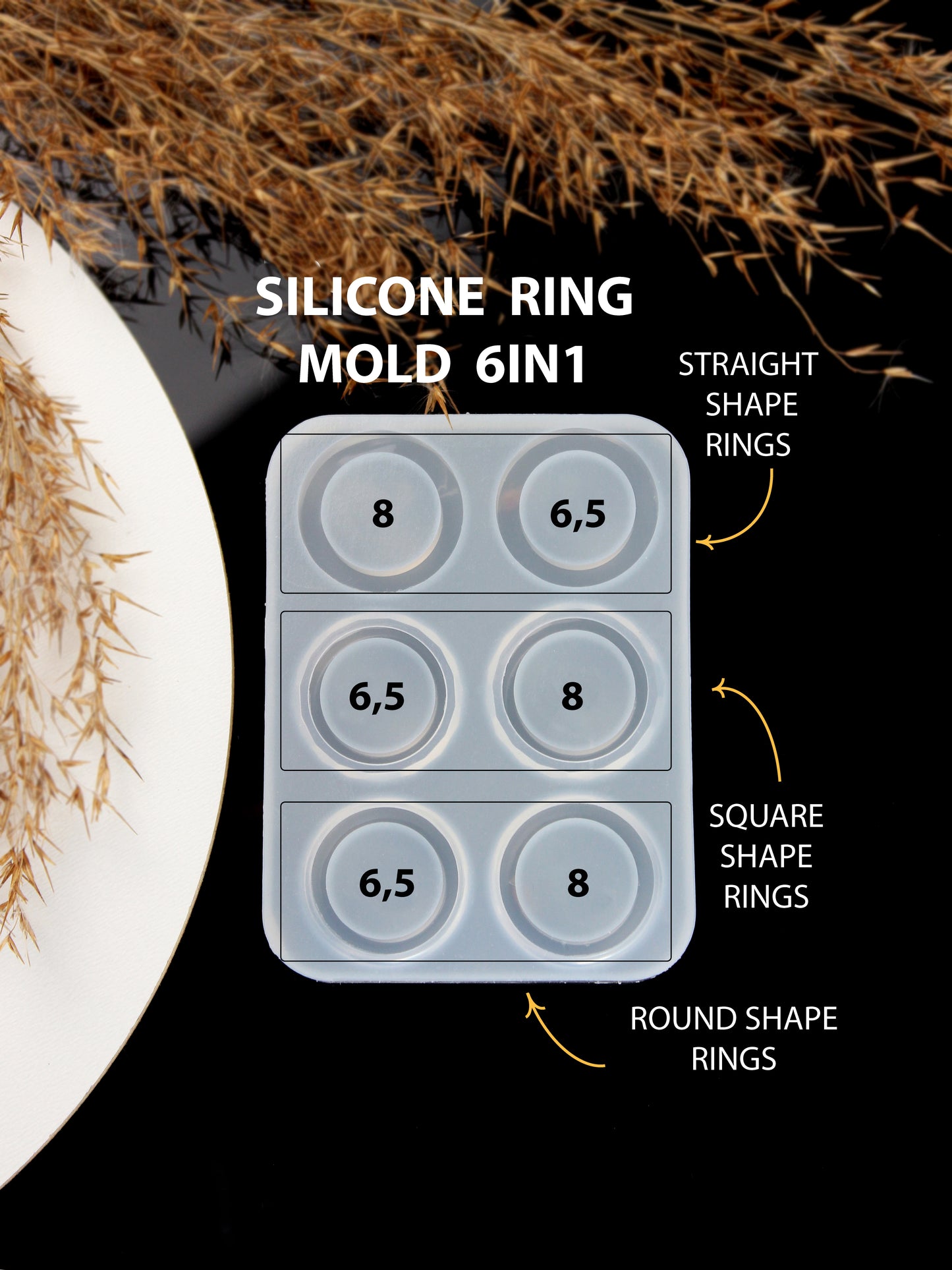 Silicone Ring Mold 6-in-1 for Epoxy Resin Crafts, Jewelry Making and DIY
